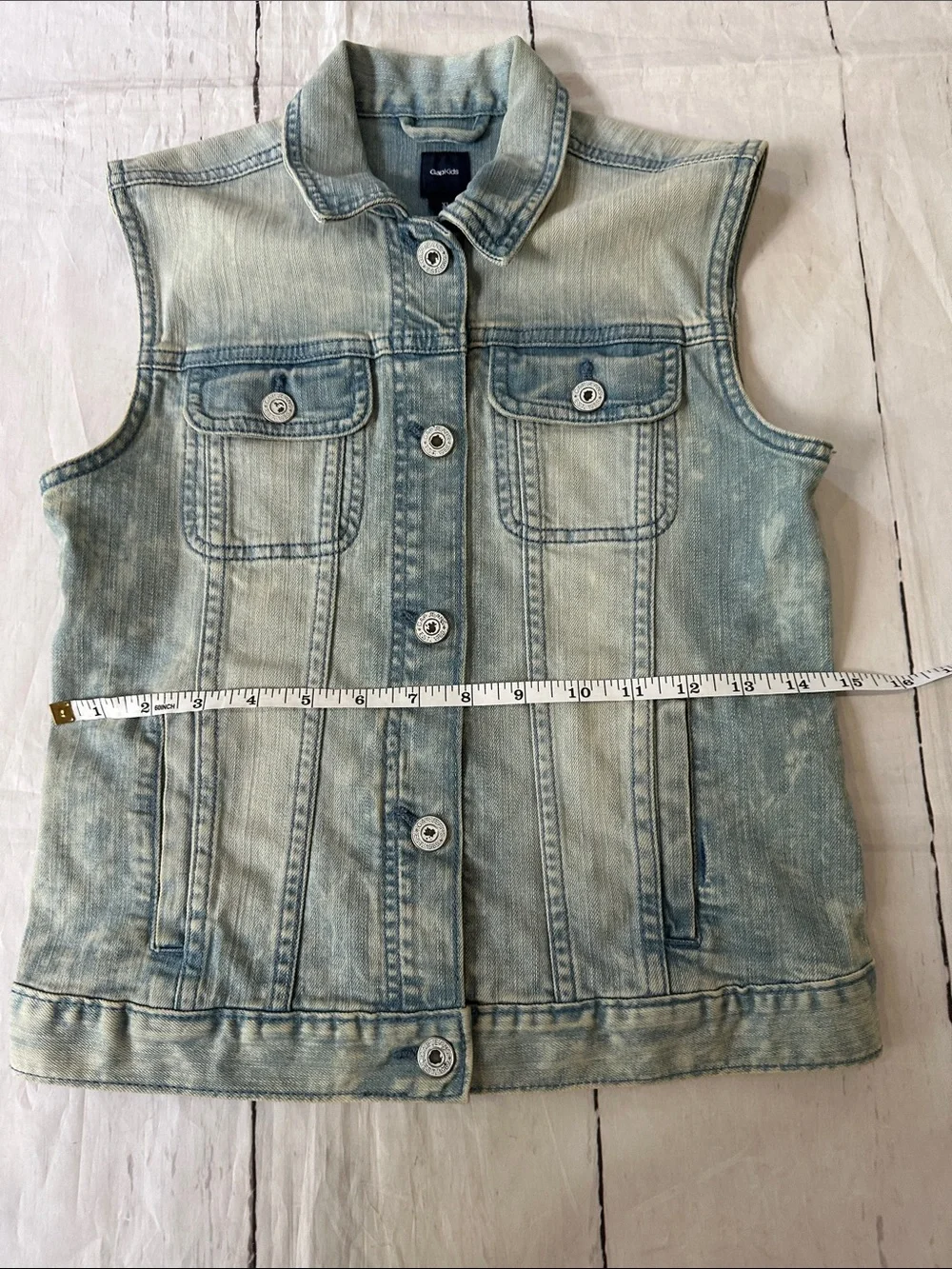 GAP Washed Light Blue Denim Vest - Sleeveless Button-Up